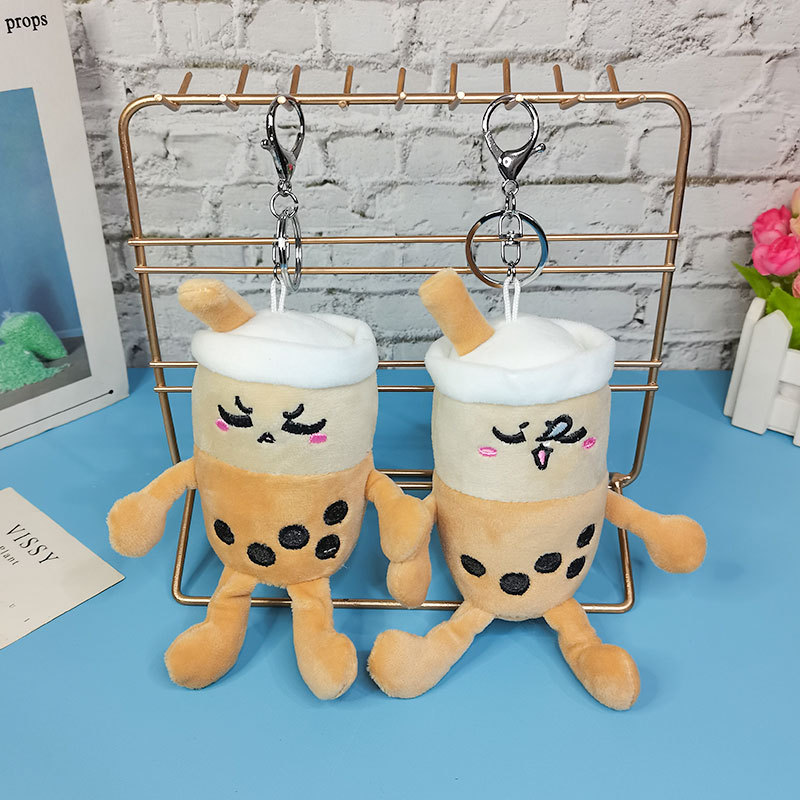 Cute Plush Toys Keychains Bubble Tea Cup Boba Pendant Key Chains Rings Cartoon Pearl Milk Drink Stuffed Doll Wallet Bag Charm Keyrings Kids Gifts Jewe