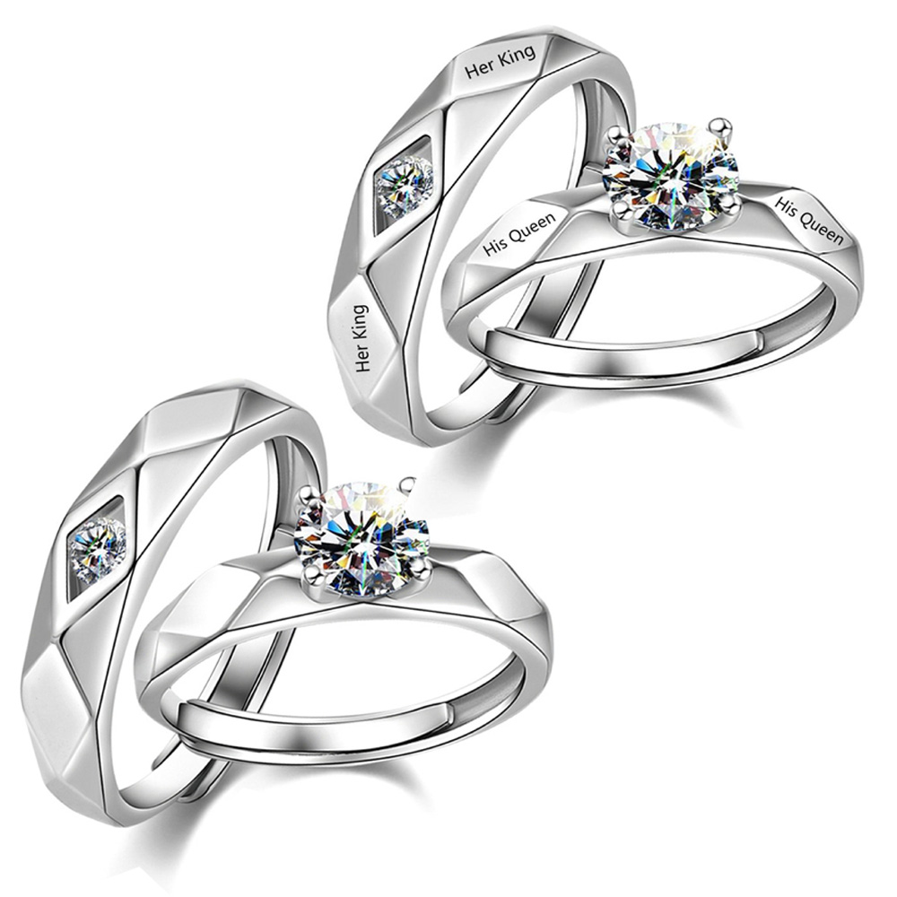 1 Pair Resizeable Couple Ring With Copper Plated Platinum Rhombus Block Four Claw Crystal Letter Her King His Queen Men Women Overlapping Opening Finger Jewelry
1 Pair Resizeable Couple Ring With Copper Plated Platinum Rhombus Block Four Claw Crystal Letter Her King His Queen Men Women Overlapping Opening Finger Jewelry