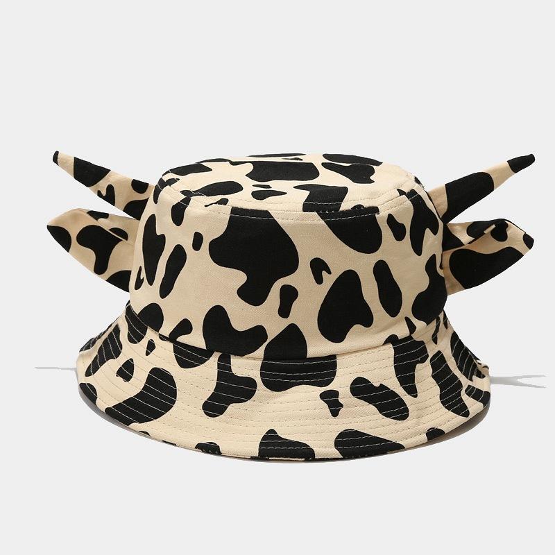 

Berets 2022 Four Seasons Cotton Cartoon Cow Print Bucket Hat Fisherman Outdoor Travel Sun Cap Hats For Men And Women 114, White