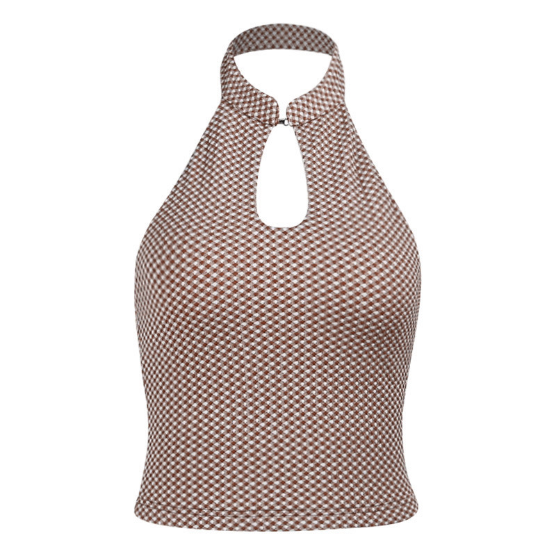 Summer Corset Camisole Tank Top Women Knitted Skinny Halter Plaid Backless Sexy Cropped Tanks Camis Tee Shirt Femme T-shirt 220325