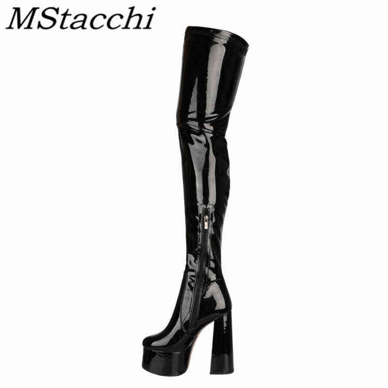 Mstacchi Women Thigh High Boots Glisten Patent Leather Platform Sexy Solid Color Heels Shoes Women's 220729, Black
Mstacchi Women Thigh High Boots Glisten Patent Leather Platform Sexy Solid Color Heels Shoes Women's 220729, Black