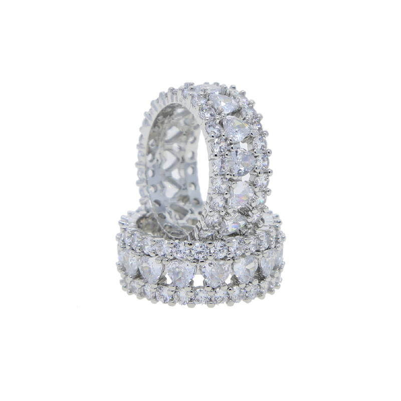 Round Heart Iced Out Cubic Zirconia Ring for Women in Sier