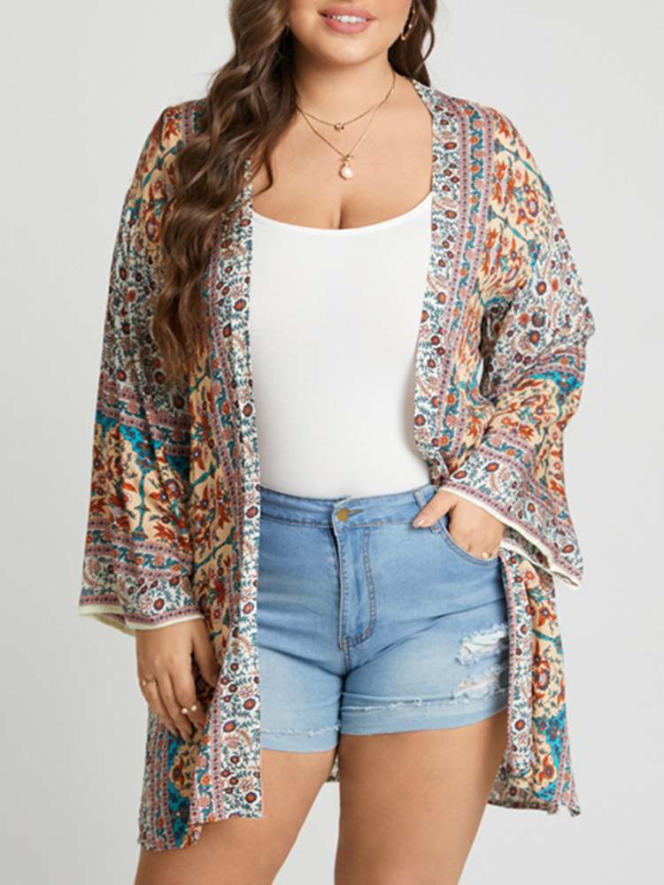 ZANZEA Women Summer Open Front Long Sleeve Blouse Kimono Bohemian Floral Printed Cardigan Vintage Blusas Casual Loose Beach Tops 220810