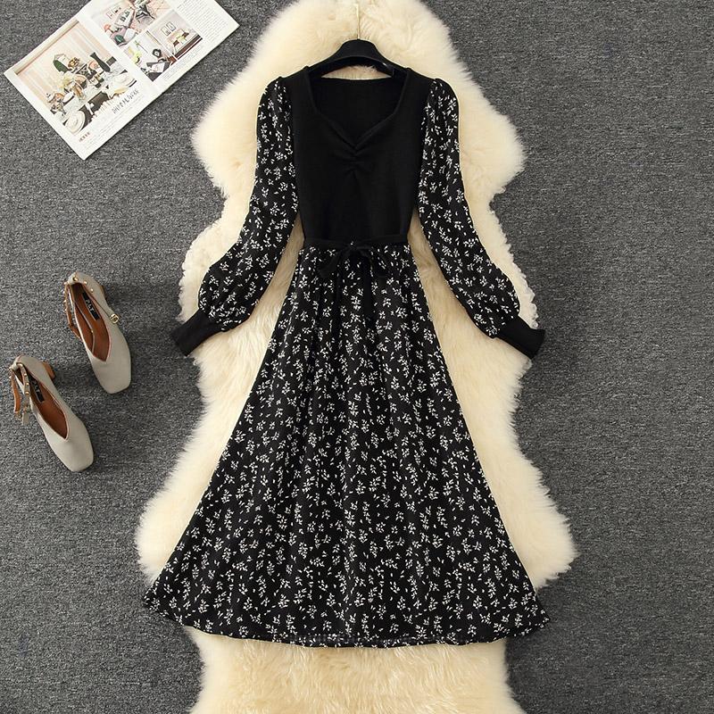 Casual Dresses Autumn Knit Patchwork Flower Print Dress Women Floral Long Chiffon Sleeve Fake Two Piece Shirt Vestidos, Black;gray
Casual Dresses Autumn Knit Patchwork Flower Print Dress Women Floral Long Chiffon Sleeve Fake Two Piece Shirt Vestidos, Black;gray