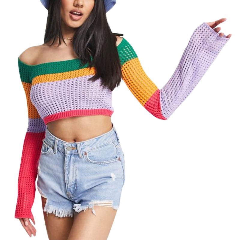 Women' Sweaters Women Off Shoulder Short Sweater Long Sleeve Contrast Color Hollow-Out Knitted Crop Tops Striped Pattern Navel StreetwearWo, Multi
Women' Sweaters Women Off Shoulder Short Sweater Long Sleeve Contrast Color Hollow-Out Knitted Crop Tops Striped Pattern Navel StreetwearWo, Multi