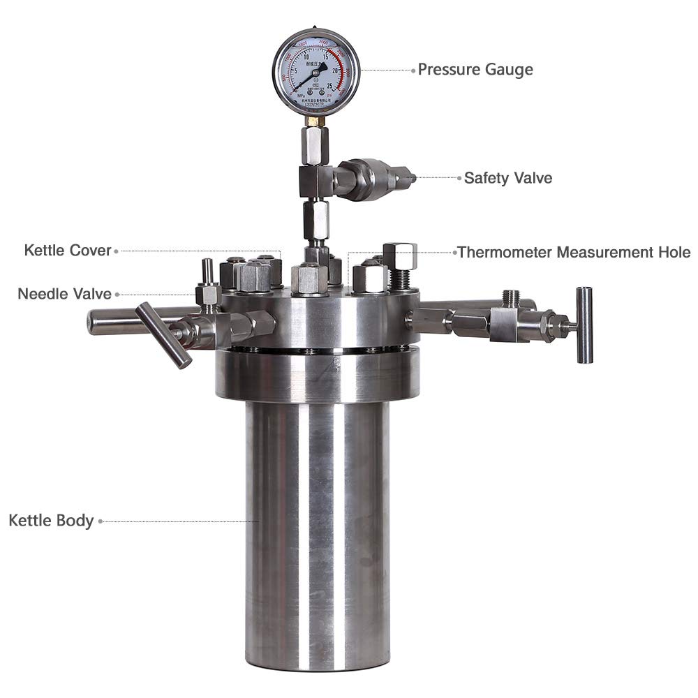 ZZKD Lab Supplies 0.025L-2L Smail size Chemical Simple Stainless Steel High Pressure Reactor Autoclave Pressure Digestion Tank