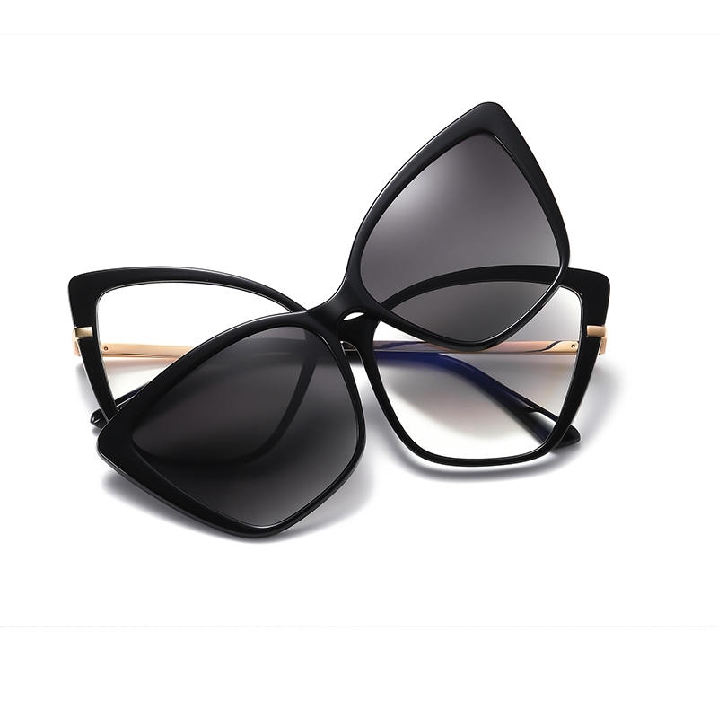 Magnet Clip Polarized Sunglasses Optical Glasses Frame Women Fashion Cat Eye 2 In 1 Sun Woman TR90 Spectacle W220331
