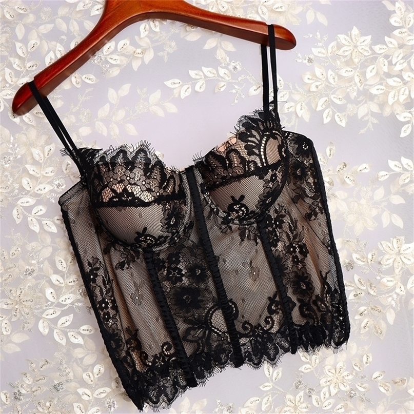 Summer Thin Brassiere Women's Sexy Lace Camisole Corset Female Breathable Intimates Underwear Girl Mesh Tank Tops Y1473 220325