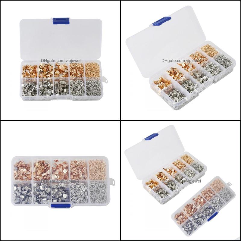 Clasps Hooks Jewelry Findings Components Kit Iron Fold Over Cord Ends Lobster Claw Jump Rings Exte Dh0Tj