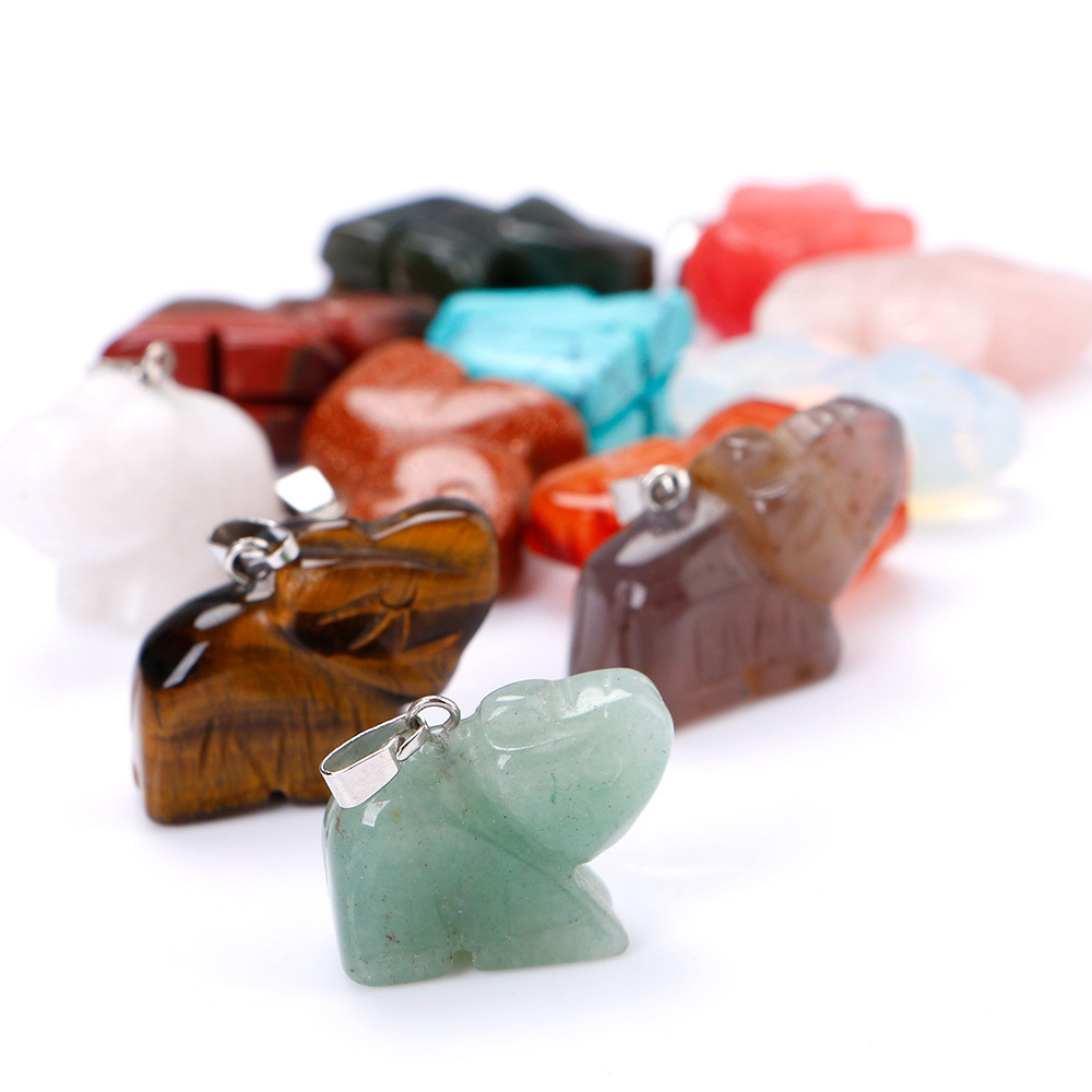 Natural stone Chakra Reiki Healing Quartz Crystal Carve Elephant Pendant Necklace for women men jewelr