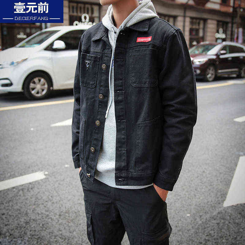 Wholesale 2022 Teenagers Men's Japanese Workwear Jacket Korean Camoflage Loose Youth Black Denim Jacket Men's Casual Top Clothes T220816