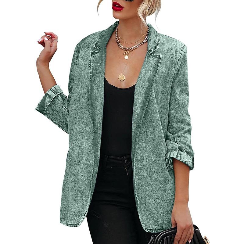 Women' Suits & Blazers Denim Female Blazer Women Spring Long Sleeve Casual For 2022 Solid And Jackets Femme Notched Coat, Green
Women' Suits & Blazers Denim Female Blazer Women Spring Long Sleeve Casual For 2022 Solid And Jackets Femme Notched Coat, Green