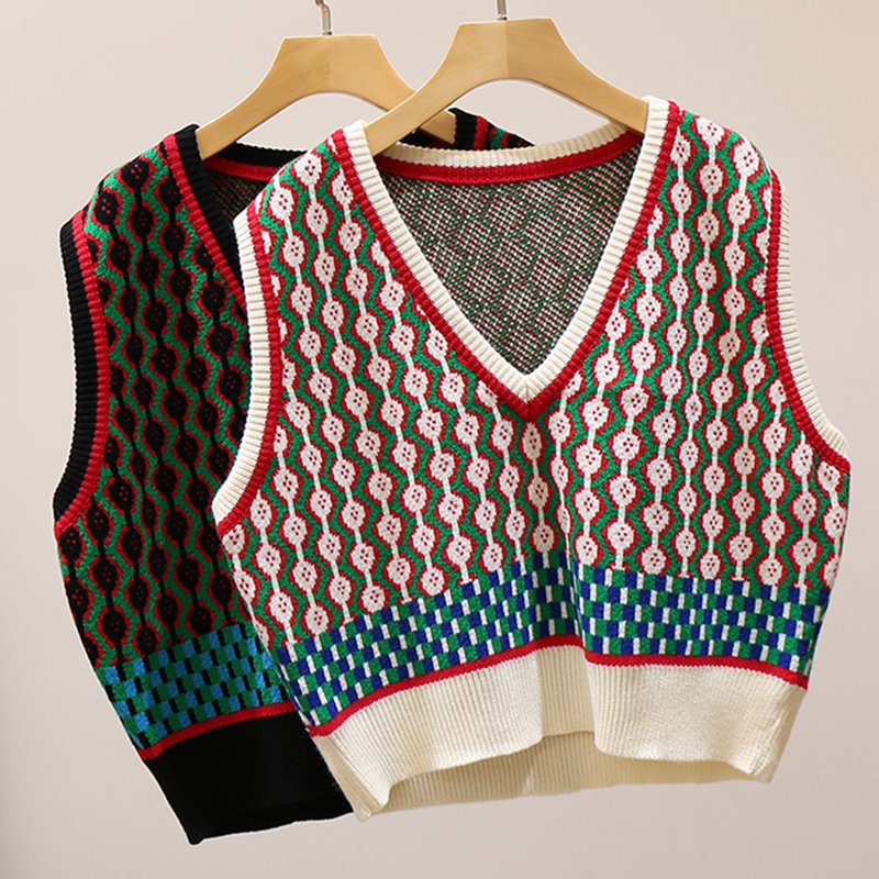 Vintage Loose Pullover Female Vest V Neck Fashion Knit Tank Tops Sleeveless Sweater Women Casual Crop 220316