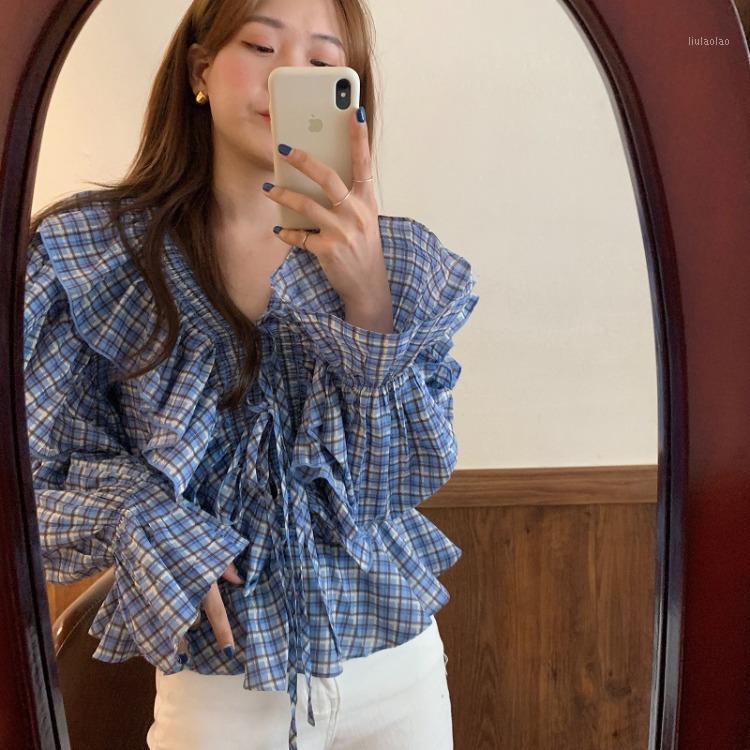 Women's Blouses & Shirts Early Spring Vintage Temperament Women Ruffled V-neck Lacing Slim Fit Flared Sleeve Shirt Female Fall Long Blue Blo, Plaid
Women's Blouses & Shirts Early Spring Vintage Temperament Women Ruffled V-neck Lacing Slim Fit Flared Sleeve Shirt Female Fall Long Blue Blo, Plaid