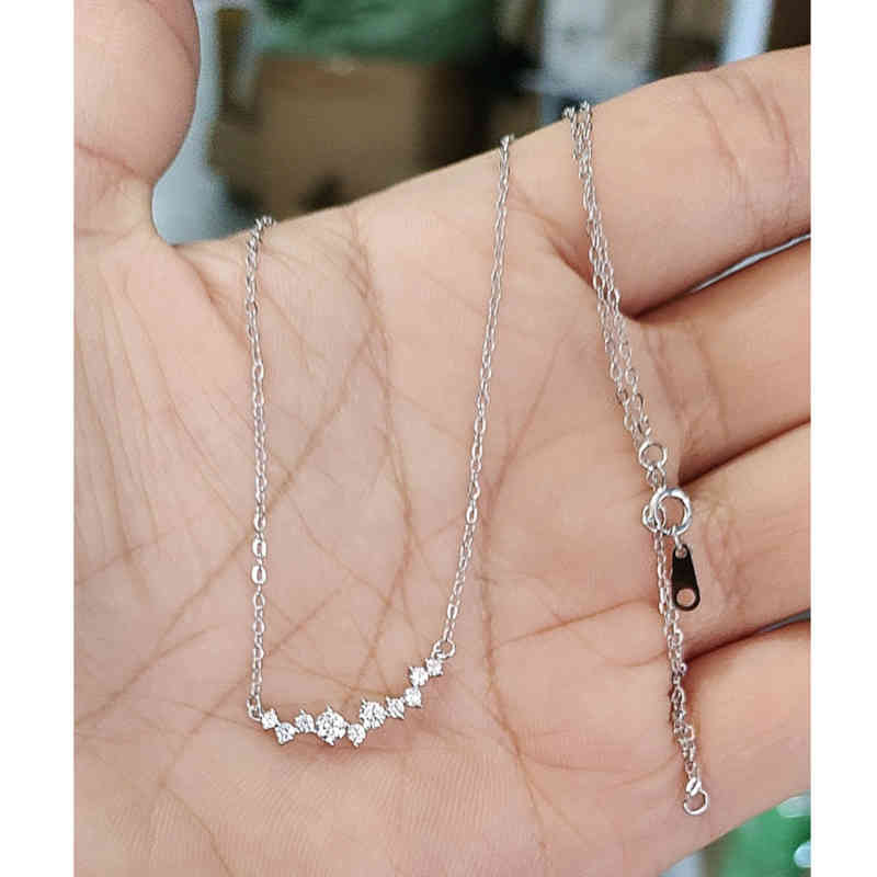925 Sterling Silver Korean Version Simple Pave Zircon Pendant Clavicle Chain Necklace Women Charm Wedding Jewelry
