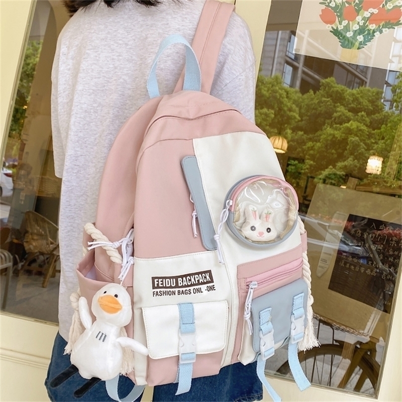 School Bags Female Harajuku Nylon Bag Kawaii Girl College Student Backpack Water 220823