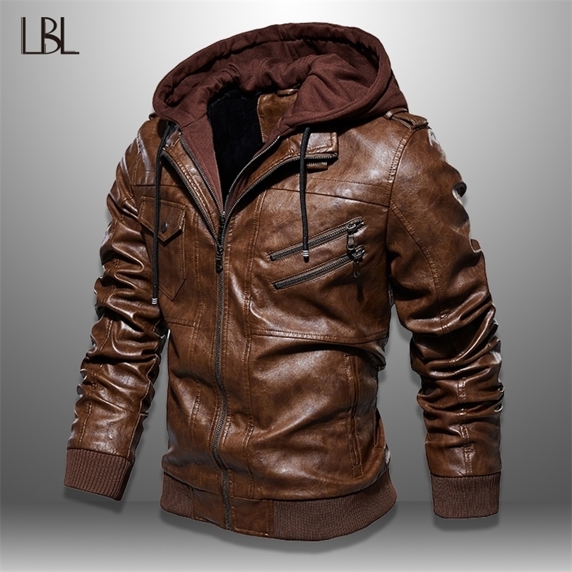 Mens PU Jackets Outwear Leather Hooded Biker Coat Men Cool Motorcycle Jacket Male Winter Autumn Jaquetas De Motocicleta 4XL T200107