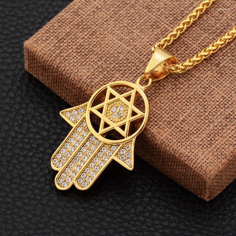Pendant Necklaces Hip Hop Jeweish Star Of David Hasma Hand Fatima Gold Color Stainless Steel Chains For Women Men JewelryPendant Elle22