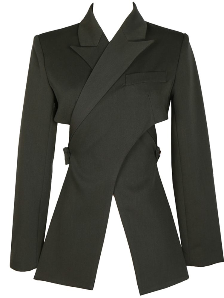 [EAM] Women Black Cross Split Joint Blazer Lapel Long Sleeve Loose Fit Jacket Fashion Spring Autumn 1T447 220402