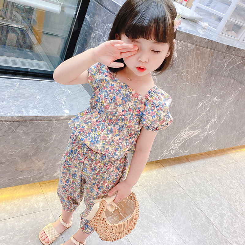 2pcs/set Children Clothes Floral Tshirt + Pants For Girls Casual Style Big Girls Clothes Summer Kids Tracksuit 220425