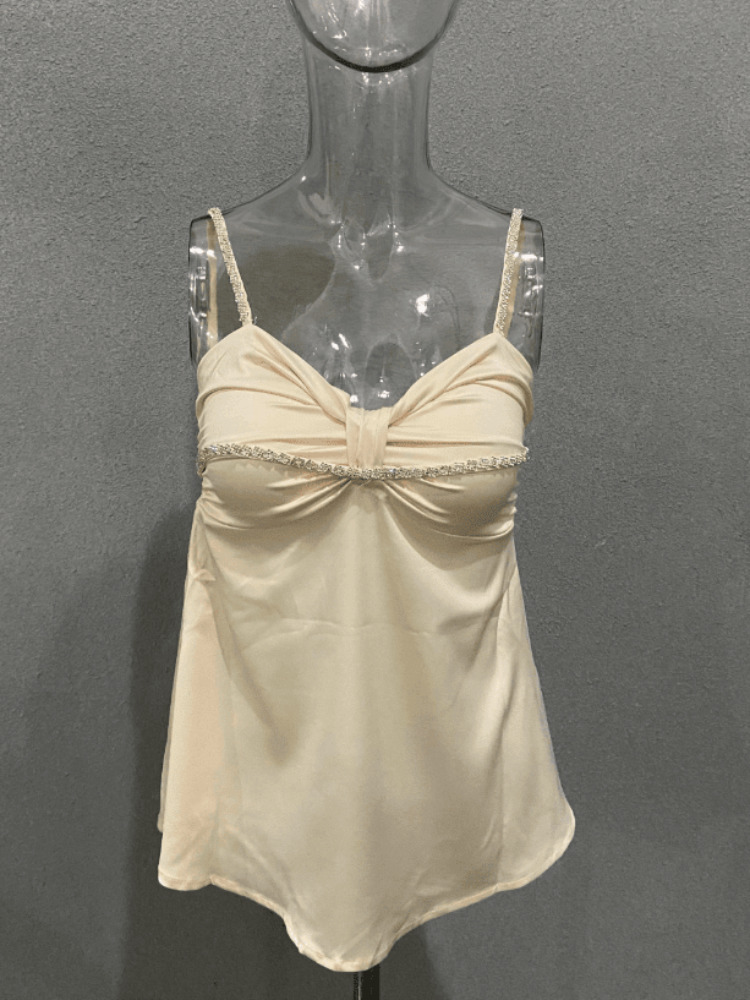 DEAT Spring Arrivals Solid Color Diamond Neck Strap Shoulder Button And Bow Sexy Style Vest MZ327 220325