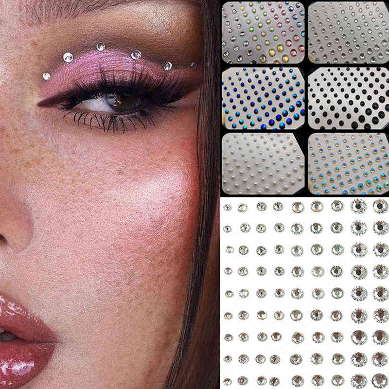 NXY Temporary Tattoo Mixed Size Eyeshadow Diamond Stickers for Face Body Festival Decoration Self Adhesive Colored Diamonds Nail Rhinestone 0330