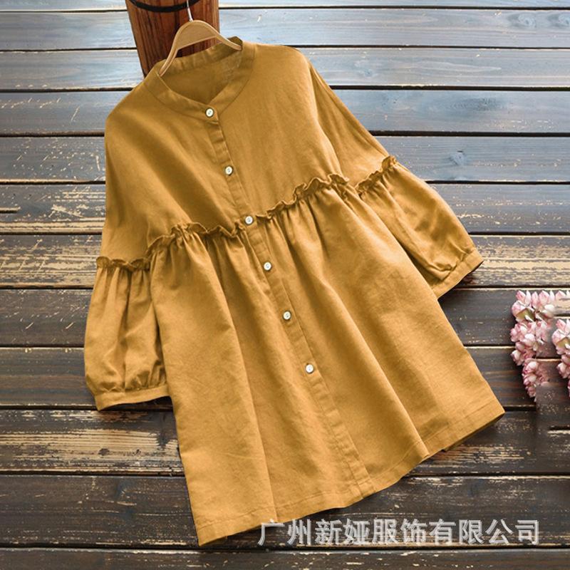 Women' Blouses & Shirts Autumn Solid Color Womens Blouse Ruffles Stand Collar Button Doll Tops Casual Three Quarter Sleeve Cotton Linen And, Green
Women' Blouses & Shirts Autumn Solid Color Womens Blouse Ruffles Stand Collar Button Doll Tops Casual Three Quarter Sleeve Cotton Linen And, Green