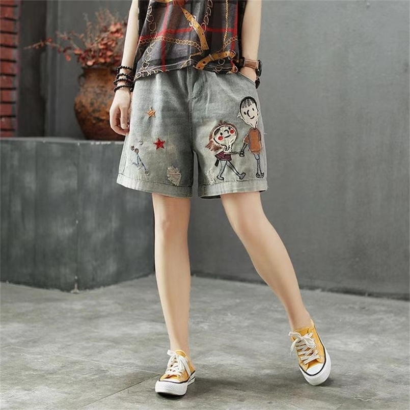 Women Summer Kawaii Denim Shorts Korea Style Vintage Elastic Waist Cartoon Printed Embroidery Wide Leg Office Lady Plus Size 4XL 220419, G-2
Women Summer Kawaii Denim Shorts Korea Style Vintage Elastic Waist Cartoon Printed Embroidery Wide Leg Office Lady Plus Size 4XL 220419, G-2