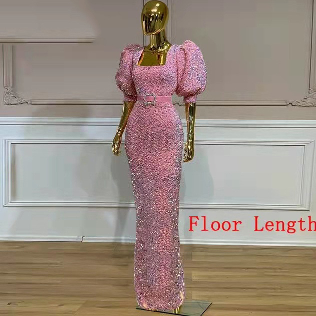 Vintage Long Sleeve Evening Dress Wear Luxury Crystals Gold Evening Gowns Women Celebrity Prom Dress 2022 plus size Women Formal Party Dress