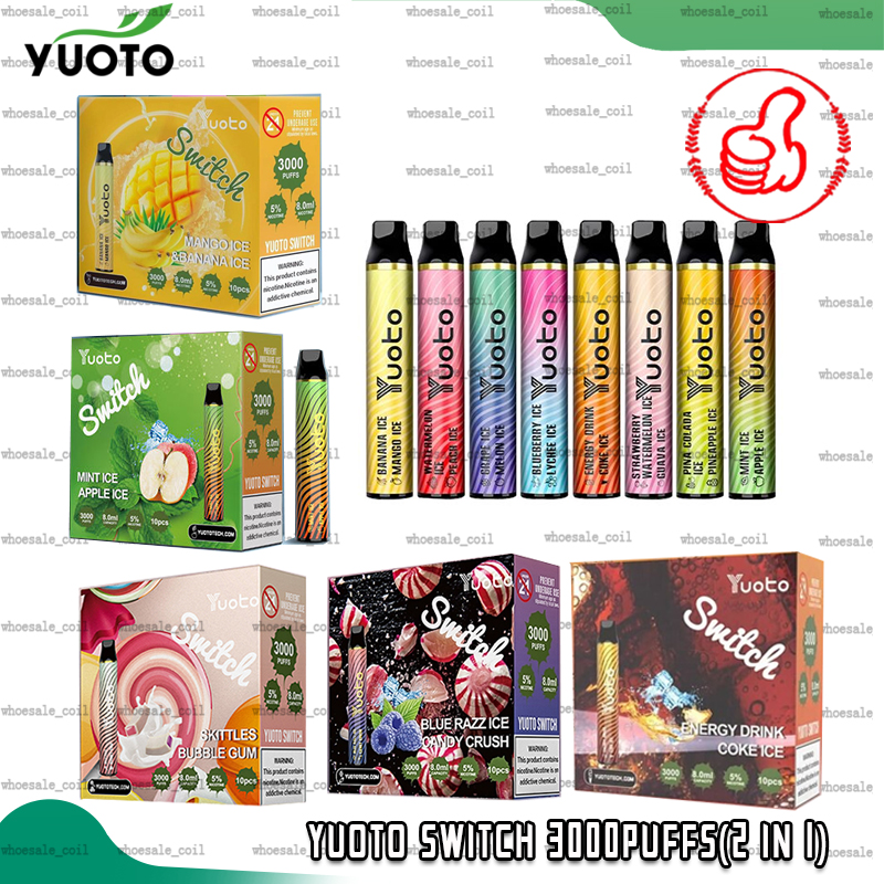 Wholesale Yuoto switch 2 in 1 disposable e cigarettes 3000puffs 8ml 1650mah battery vape pod device vs Puff vape bars
Wholesale Yuoto switch 2 in 1 disposable e cigarettes 3000puffs 8ml 1650mah battery vape pod device vs Puff vape bars