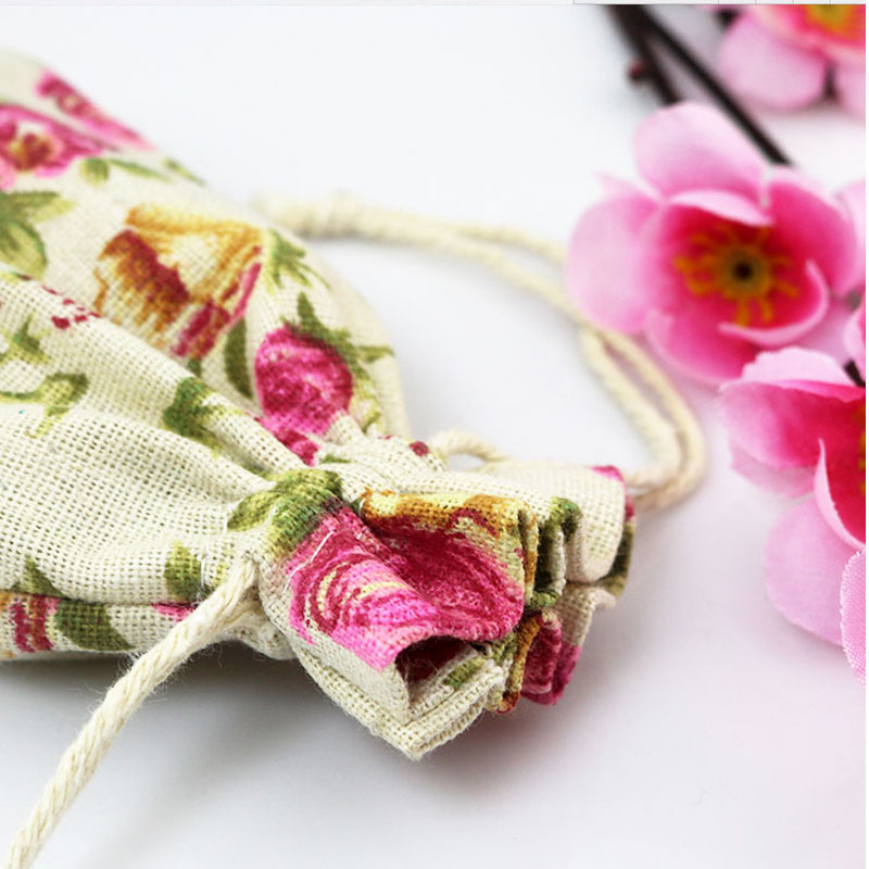Rose Flower Linen Jewelry Gift Bag 9x12cm 10x15cm 13x17cm pack of 50 Birthday Party Wedding Drawstring Pouch sack