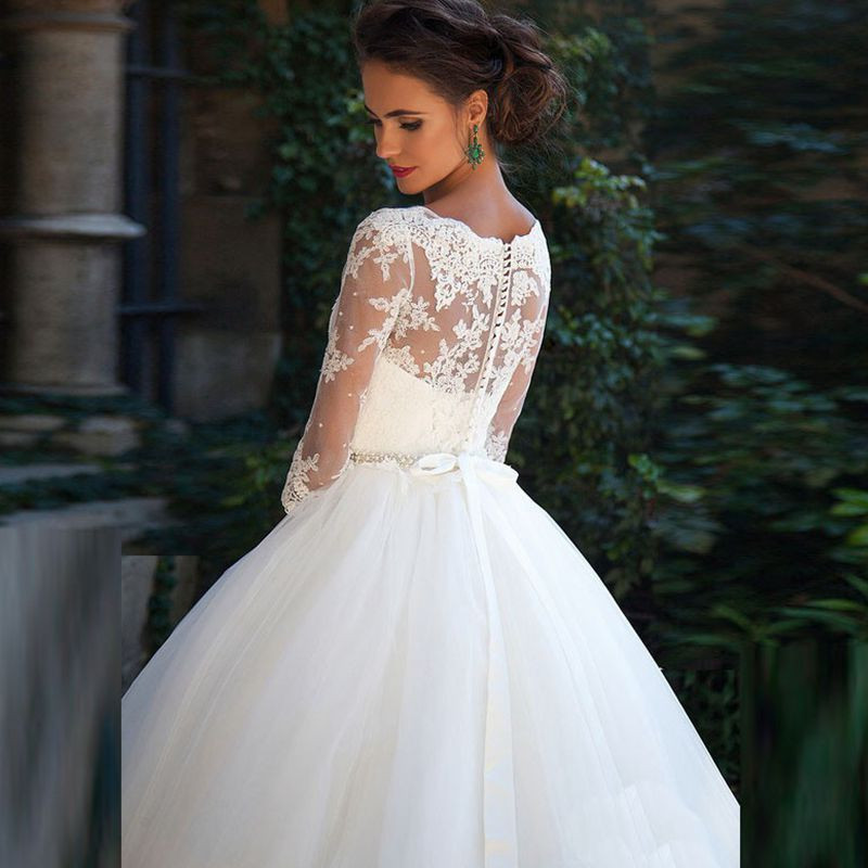 Ball Gown Wedding Dresses Off The Shoulder Lace 3D Floral Appliques Arabic Bridal Gowns Long Vintage Robes De Soiree Pearls 403