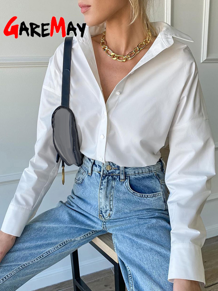 White Women's Oversize Shirt Cotton 100% Blouse Elegant Autumn Khaki Basic Top Collar Long Sleeve Beautiful Blouses Vintage 220407Z