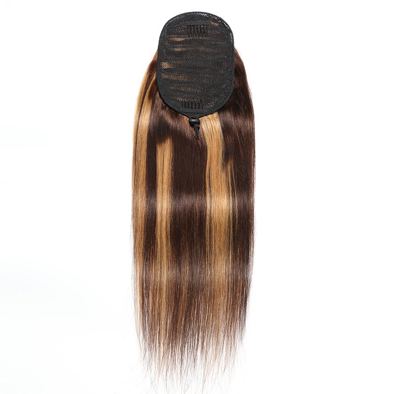 Highlight P4/27 Drawstring Straight Ponytail Human Hair Remy Brazilian Hair Extensions Pony Tail For American Women Hairpieces