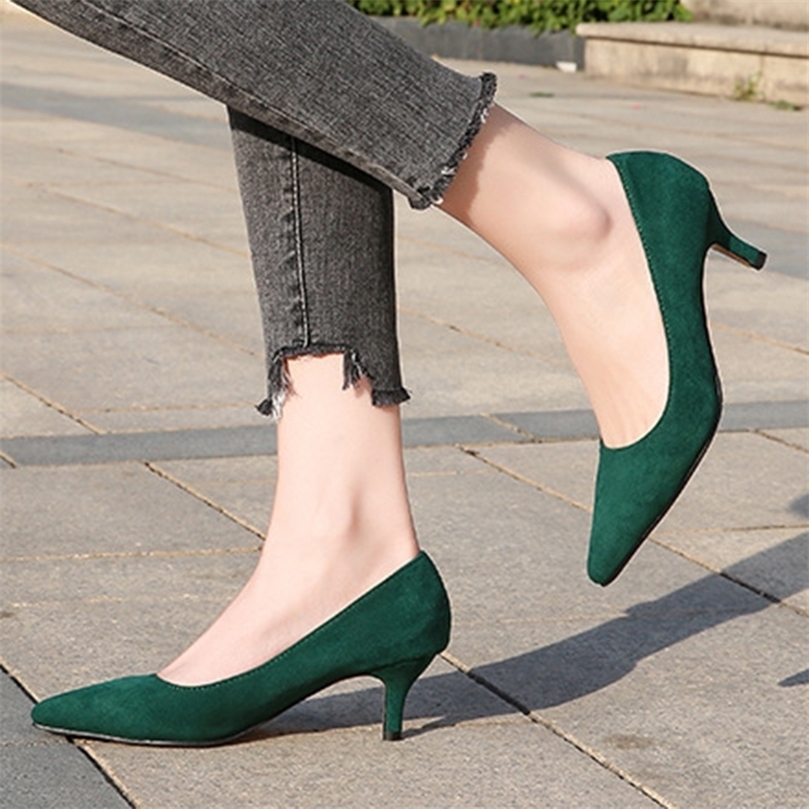 High Heel Pumps 5CM Shoes Work Flock Low Large Size 35- women's Girl Stiletto Professional Casual 220324
