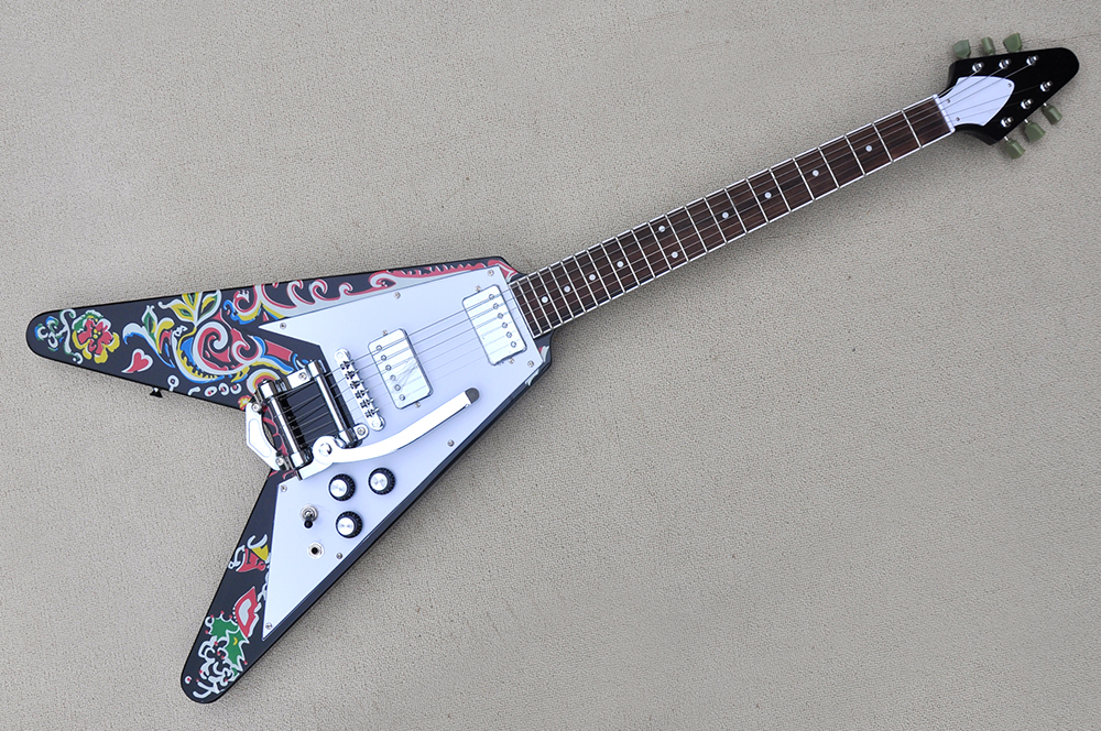 Factory Flying V shape Black electric guitar with Mahogany Body and neck Tremolo system Chrome Hardware rosewood fingerboard can be customized
Factory Flying V shape Black electric guitar with Mahogany Body and neck Tremolo system Chrome Hardware rosewood fingerboard can be customized