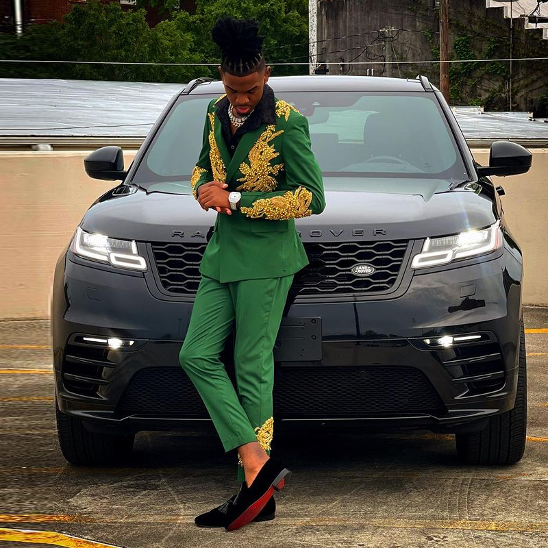 Green Slim Fit Mens Suit for Wedding Double Breasted Prom Tuxedos With Gold Appliques Junior Teen Boys Graduation Wear 0516