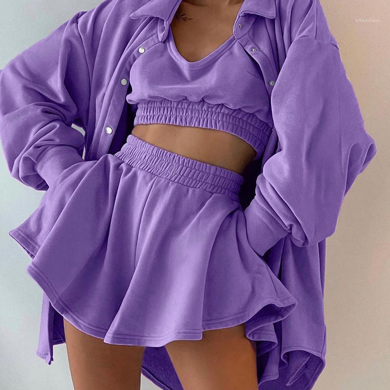 Women' Tracksuits Shorts Skirts Suit For Women 2022 Casual Autumn Clothing Sets Ladies Three Pieces Long Sleeve Shirts Tracksuit BJ3886, Purple
Women' Tracksuits Shorts Skirts Suit For Women 2022 Casual Autumn Clothing Sets Ladies Three Pieces Long Sleeve Shirts Tracksuit BJ3886, Purple