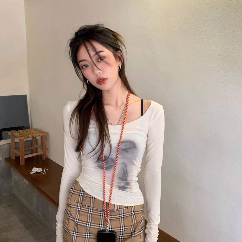 Tonngirls Sexy See Through Mesh Tops Thin Slim Semitransparent Top Tie Dye Grunge Aesthetic T-shirts Women Chic Clubwear Graphic 220321