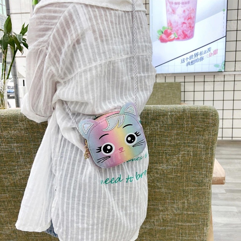 Colorful Children's Mini Shoulder Bags Cute Cartoon Cat Baby Girls Accessories Messenger Bag Kids Pu Leather Coin Purse Handbags