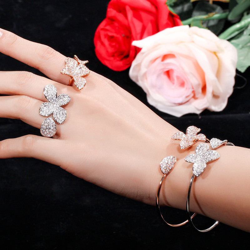 Choucong Wedding Bracelets Luxury Jewelry 18K White Rose Gold Fill Pave White Sapphire CZ Diamond Party Gemstones Women Open Adjustable Bangle For Lov