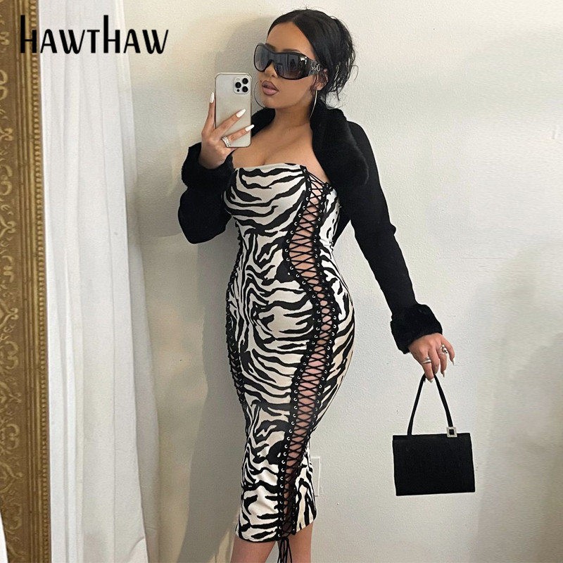 Hawthaw Women Summer Autumn Strapless Zebra Striped Printed Bodycon Black Tube Midi Dress 2021 Fall Clothes Wholesale Items
Hawthaw Women Summer Autumn Strapless Zebra Striped Printed Bodycon Black Tube Midi Dress 2021 Fall Clothes Wholesale Items