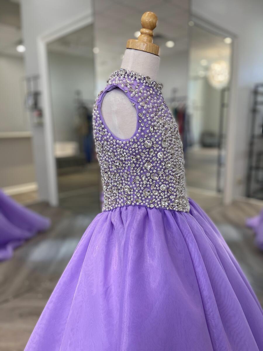 High Collar Girl Pageant Dress 2025 Ballgown Crystals Beaded Organza little Kid Birthday Formal Party Gown Toddler Teens Preteen Floor-Length Little M