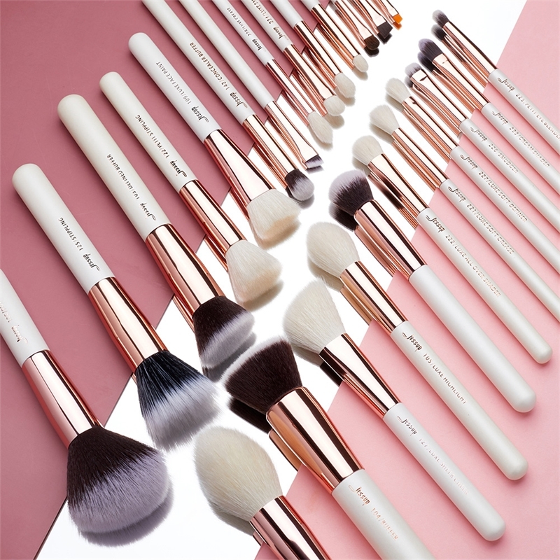 Jessup Makeup brushes set 6-25pcs Pearl White / Rose Gold Professional Make up brush Natural hair Foundation Powder Blushes W220420