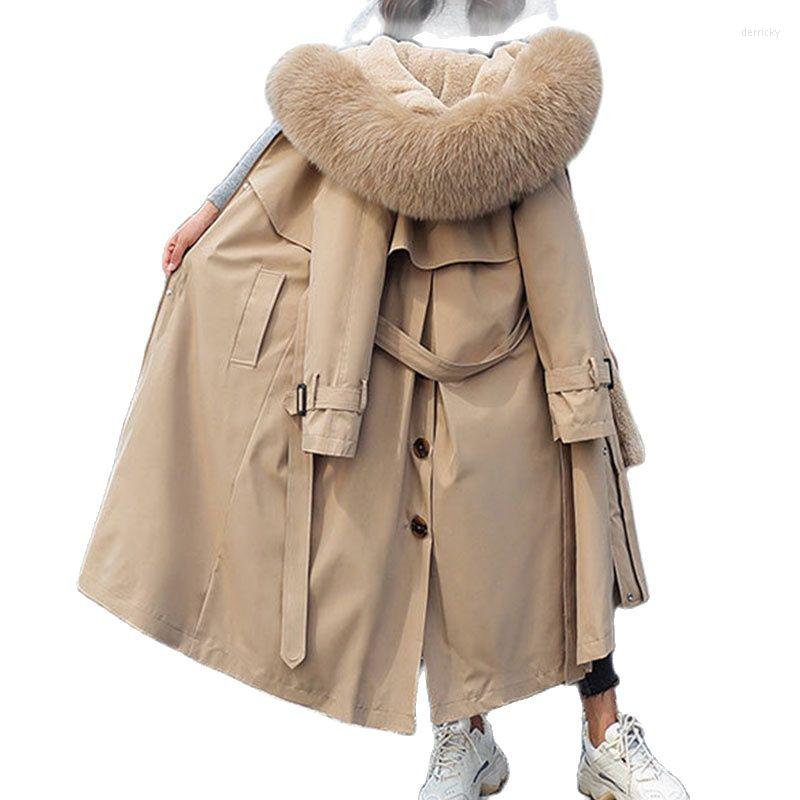 Women's Trench Coats -20 Winter Down Jacket Women Hooded X-Long Parka Mujer Thick Warm Cotton Padded Parkas Woman Wool Liner Oversized