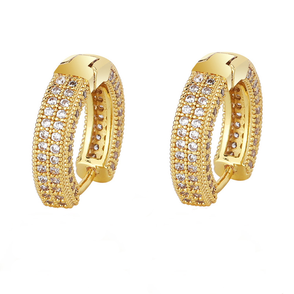 Hip Hop Shining Hoop Earrings Full White Zircon Small Dangle Earrings 18K Gold Plated Jewelry