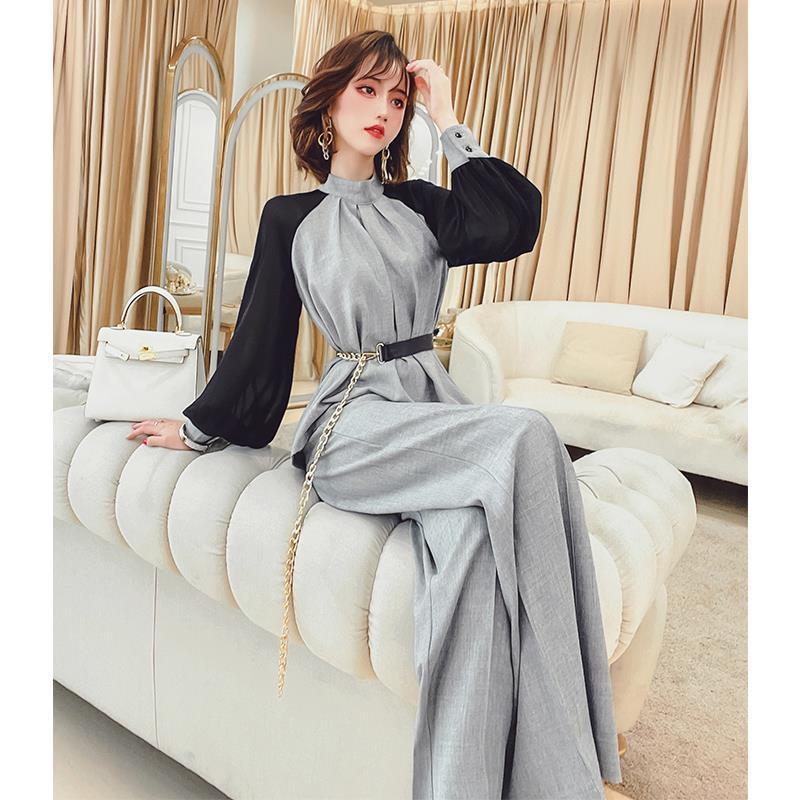 Women' Two Piece Pants Women Spring Autumn OL Suits Female Long Sleeve Patchwokr Shirt Tops Loose Wide-leg Ladies 2 Sets H144Women, Gray
Women' Two Piece Pants Women Spring Autumn OL Suits Female Long Sleeve Patchwokr Shirt Tops Loose Wide-leg Ladies 2 Sets H144Women, Gray