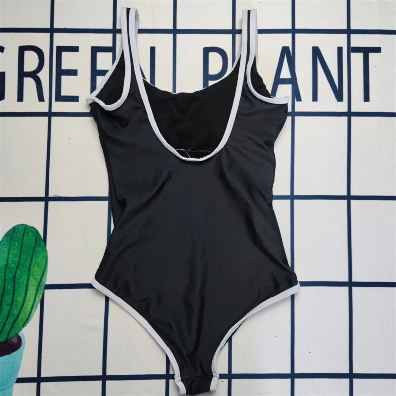 2025--Lady Swimsuit Solid Bikini Set One-piece Swimwear Letters Wth Pads Ladies Bathing Suit Summer Trave Swimming Black White Color