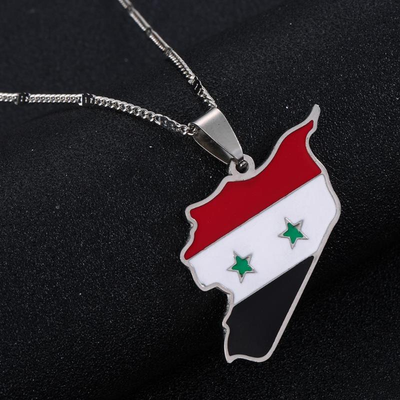 Pendant Necklaces Stainless Steel Trendy Syria Map Flag Syrians Women Jewelry