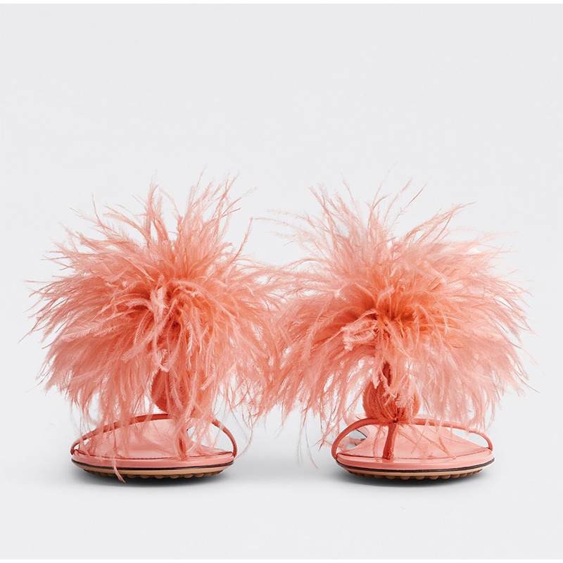 Summer Women's Sandals Feamle Feather Thin High Heels Shoes Ladies Round Toe Ankle Buckle Straps Fashion Concise Footwear 220418